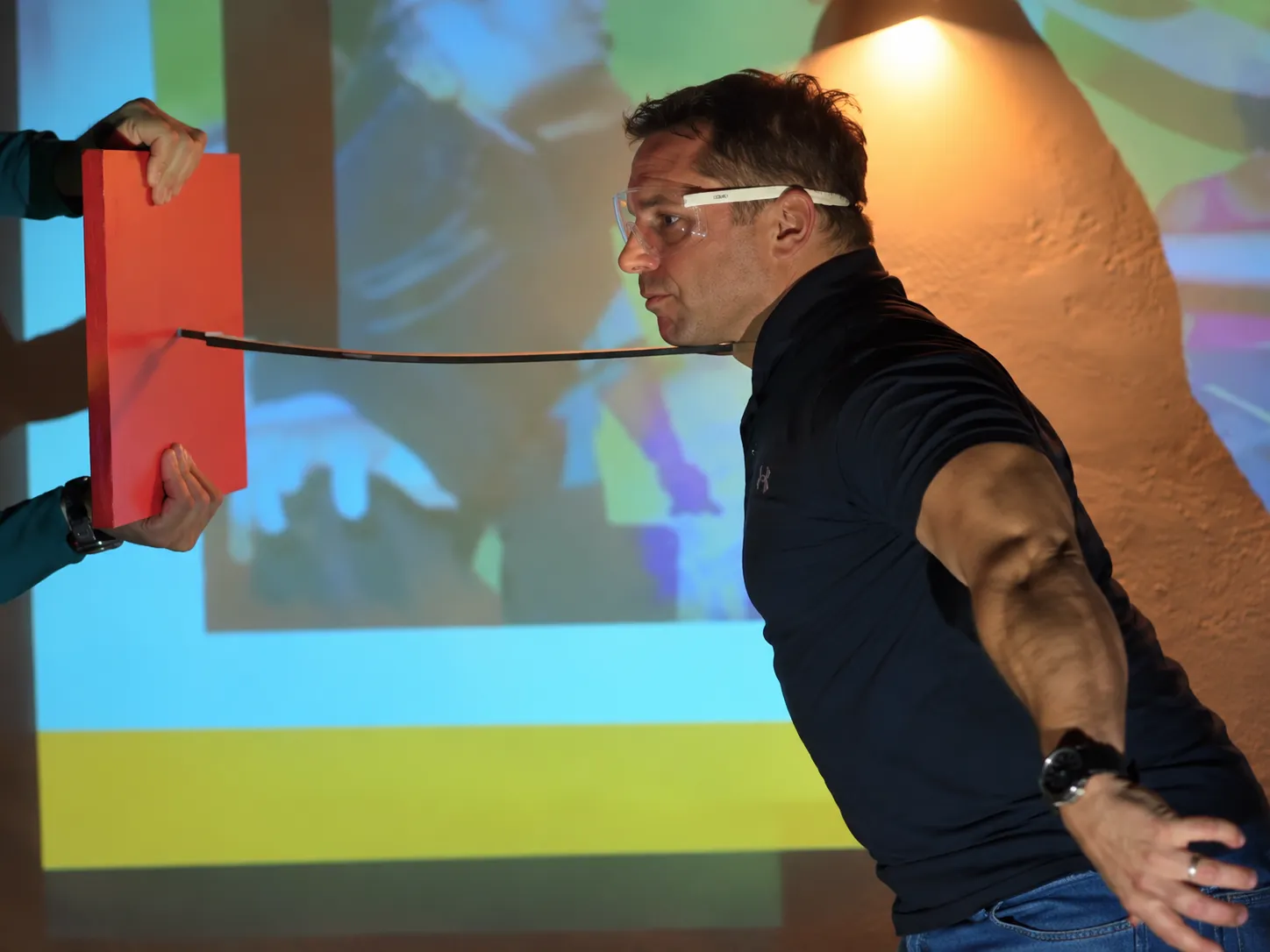 Jon during a supervised arrow-break personal-development exercise